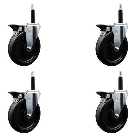 Service Caster 6'' Phenolic Swivel 3/4'' Expanding Stem Caster Set with Brake, 4PK SCC-EX20S615-PHS-PLB-34-4